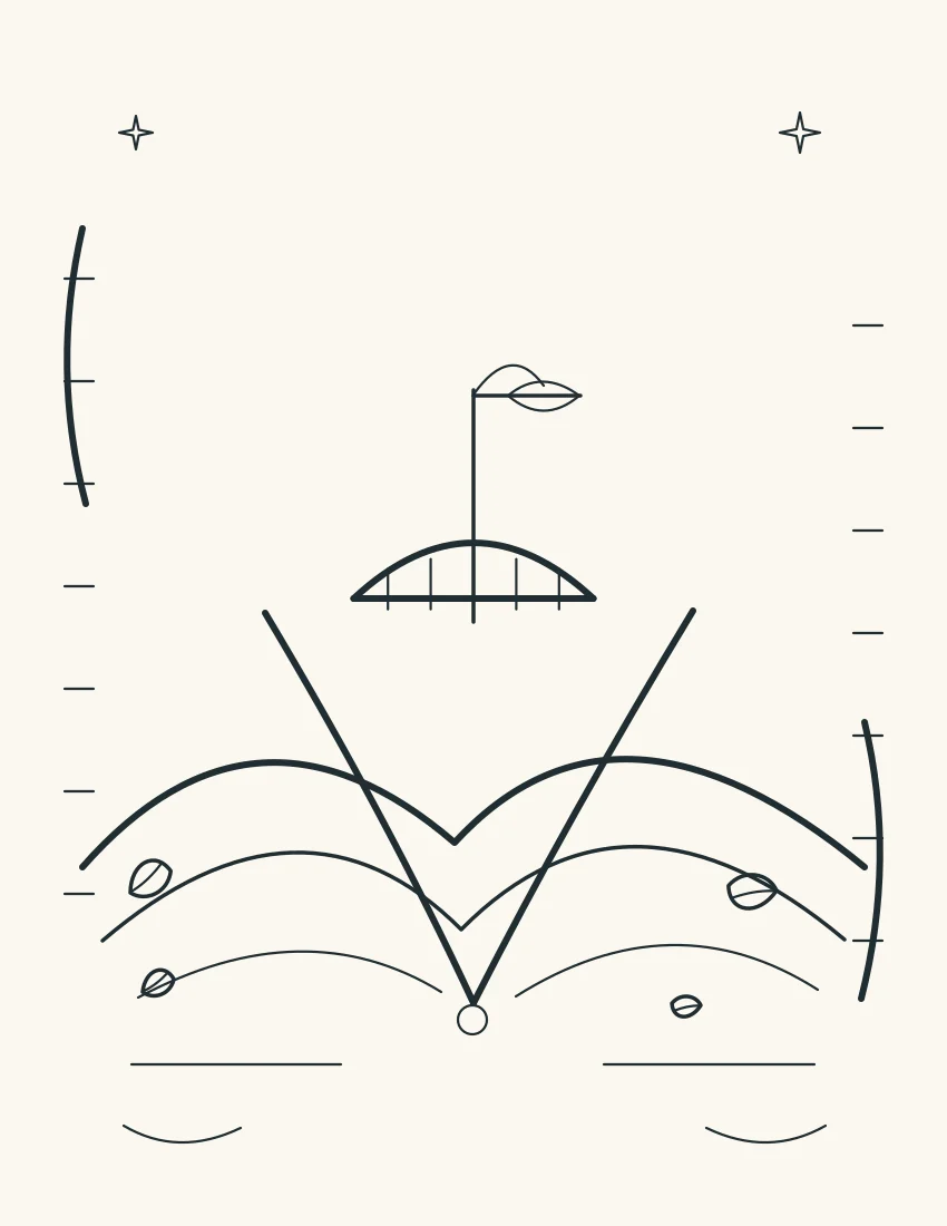 Two open paths beside a bridge, a plain signpost, and a question-mark symbol.