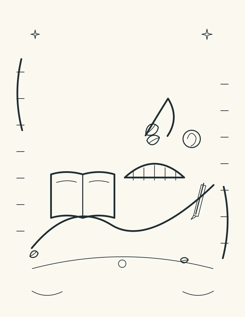Open wordless book, vine-shaped question mark, pencil, and bridge toward an adult-help symbol.