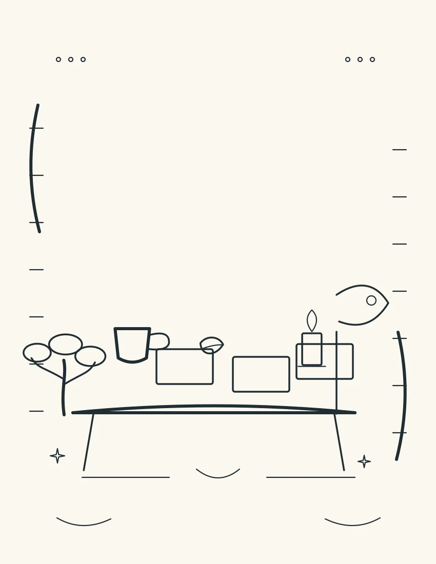 A warm mug, leaf, small candle, and three blank cards rest on a table.