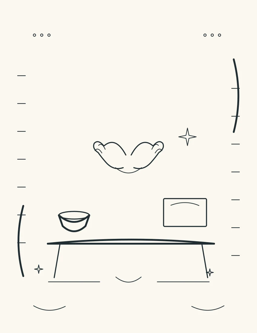 Open hands, a plain bowl, small star, and wordless note card arranged as a calm prayer still life.