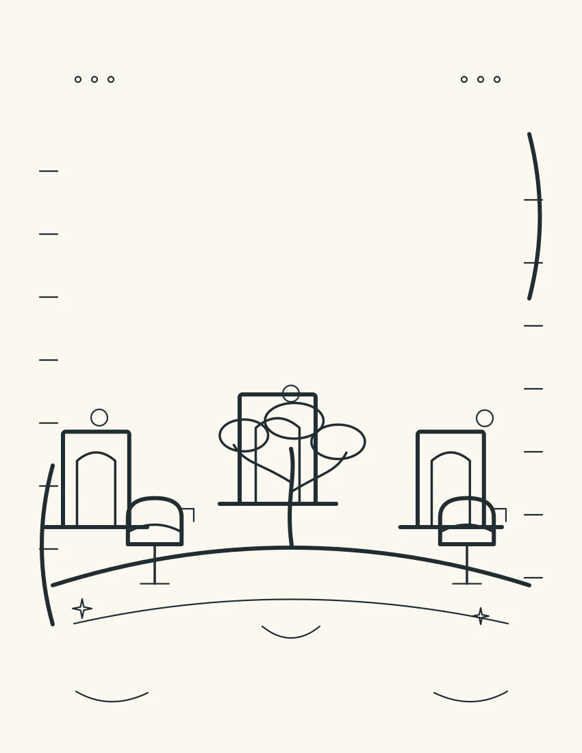Three varied homes, a path, tree, and open mailbox with no names or identifying details.