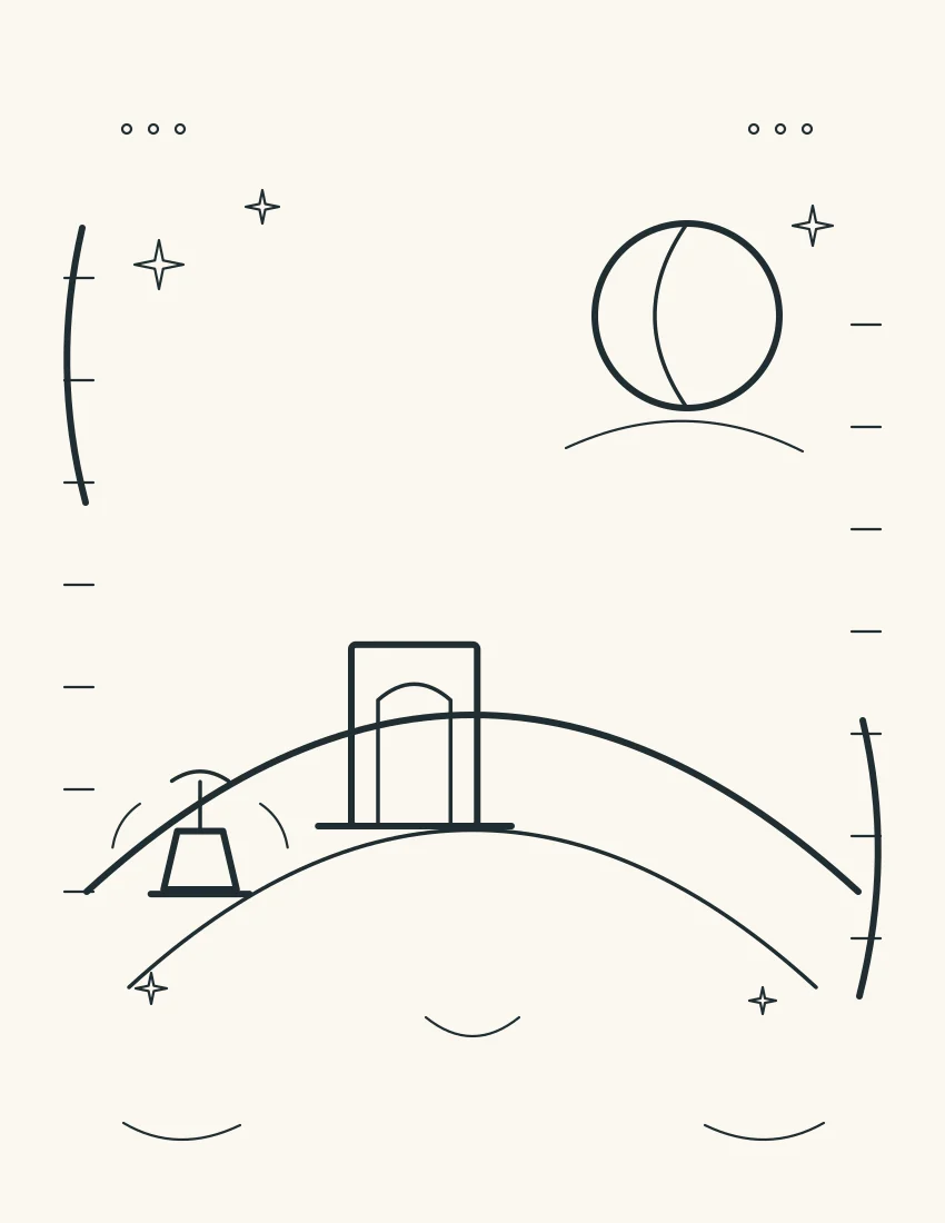 A lantern by an open doorway on a lookout hill under the moon.