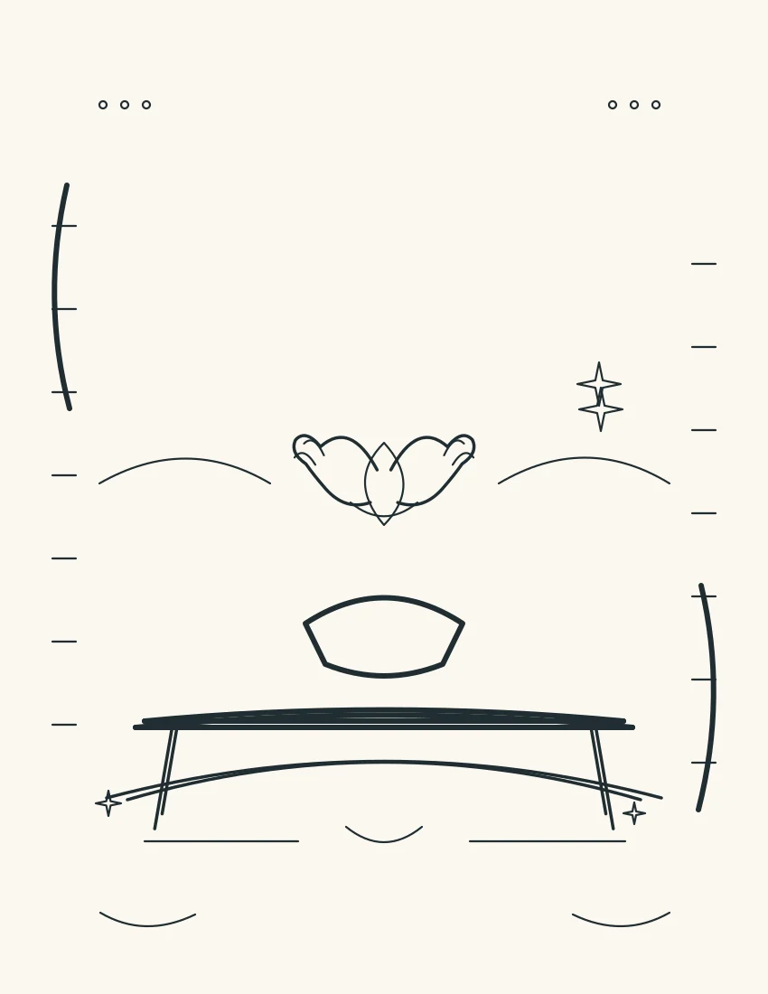 Open hands, table, daily loaf, path, and star arranged around a blank central prayer space.