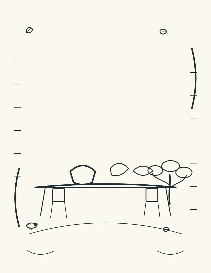 Simple outdoor table with bread, fruit, two empty chairs, and a tree.