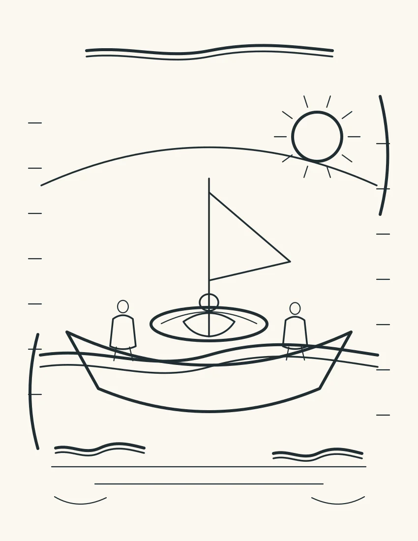 Jesus rests on a cushion in a rocking boat while disciples look toward the waves.