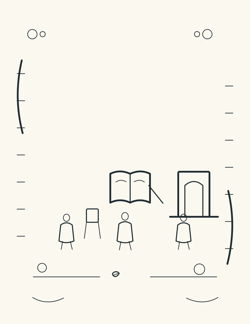 Child offers a seat and book to a new classmate while another holds a door.