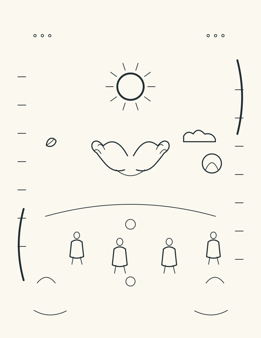 Open hands and blank seasonal symbols surround a diverse group.